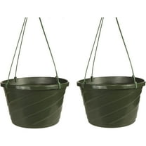 Euro Hanging Basket Planter Decorative 12-Inch Large Plastic Hanging Basket w/Swirl Design for Outdoor Plant, Green (Pack of 2)
