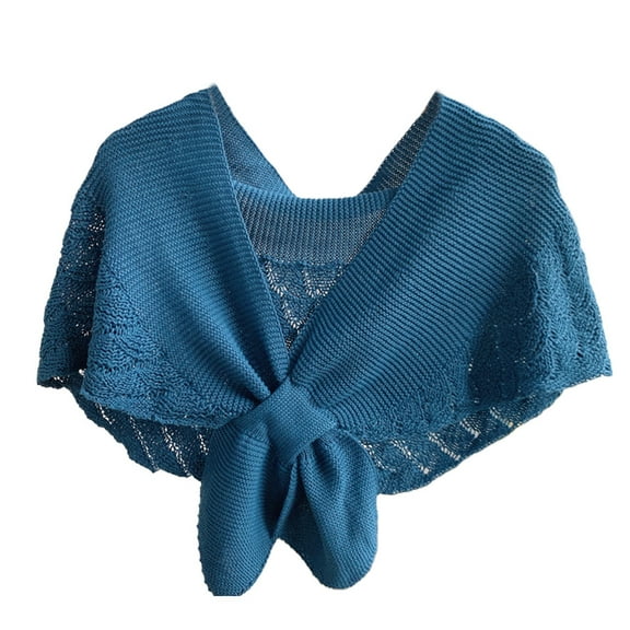YUUZONE Women Spring Crochet Shawl Wrap Knitted Fish Scales Solid Color Fake Collar Poncho Tie Knot Front Vintage Warm Cape Scarf Cardigan
