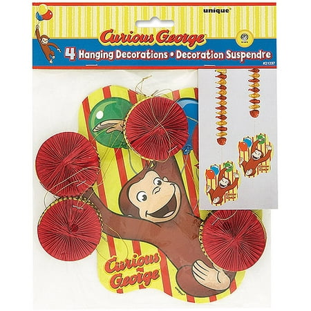 28" Hanging Curious George Decorations, 4ct