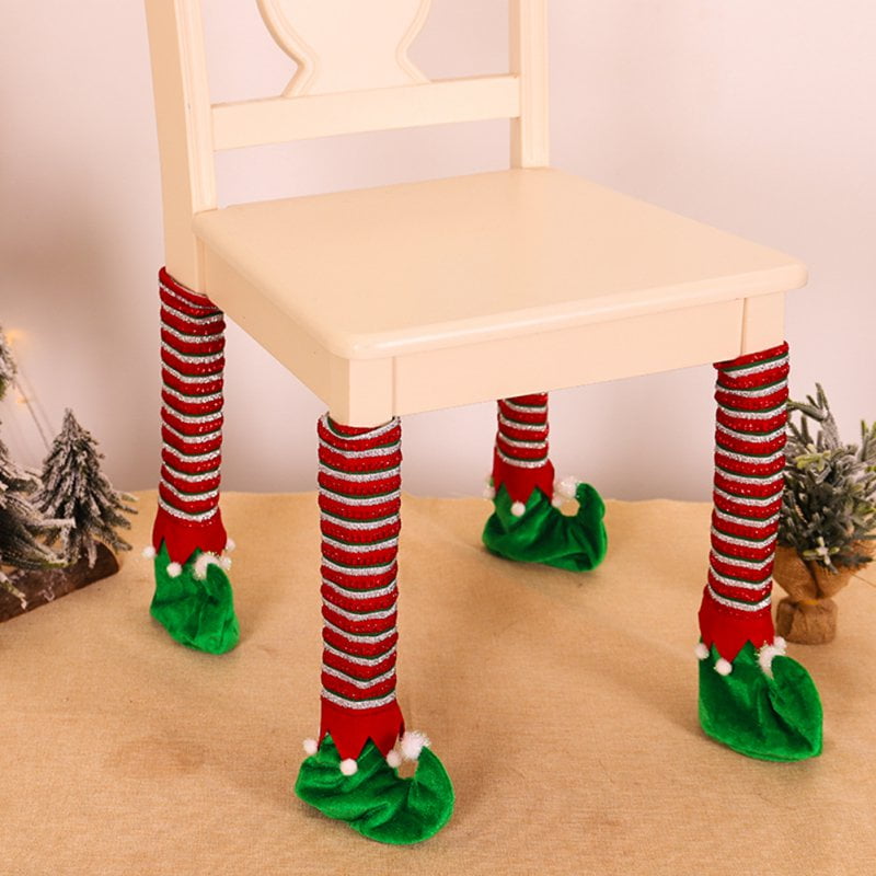 4pcs Christmas Chair Leg Foot Cover Table Decoration for Xmas Party Dinner Home 
