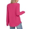 thumbnail image 4 of Waffle Knit Tunic Tops For Women Fall Long Sleeve Shirts Curved Hem Crew Neck Loose Fit Fashion Clothing Outfits Plus Size Casual Comfy Hot Pink M, 4 of 7