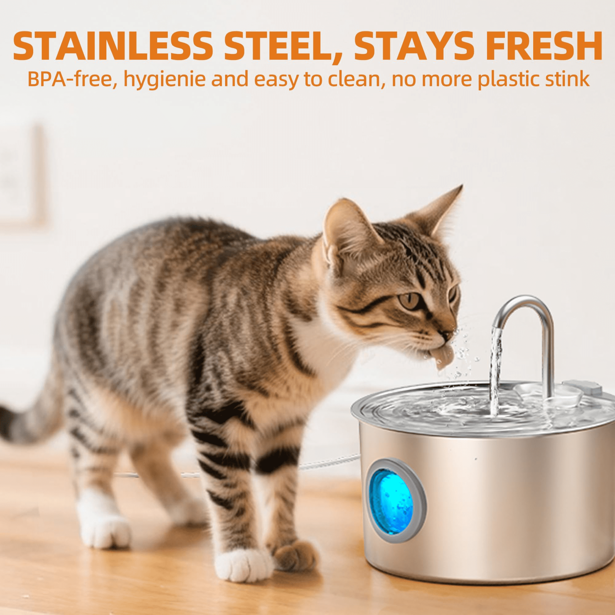 WAAYEE 108oz/3.2L Large Stainless Steel Pet Water Fountain, Ultra-Quiet Automatic Circulating Drinking Dispenser for Indoor Cats & Dogs