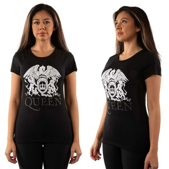 Queen Ladies Embellished T-Shirt: Logo (Large)