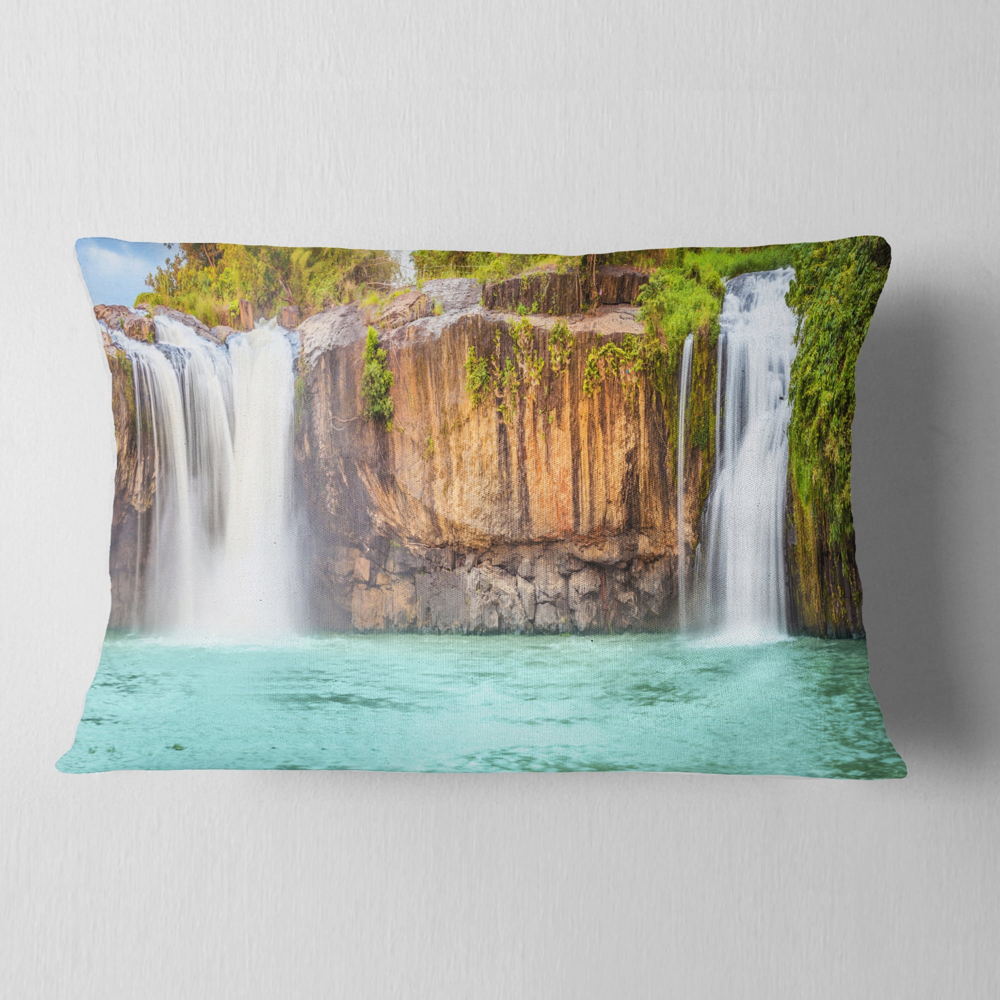 Designart Dry Sap Waterfall - Photography Throw Pillow - 12x20