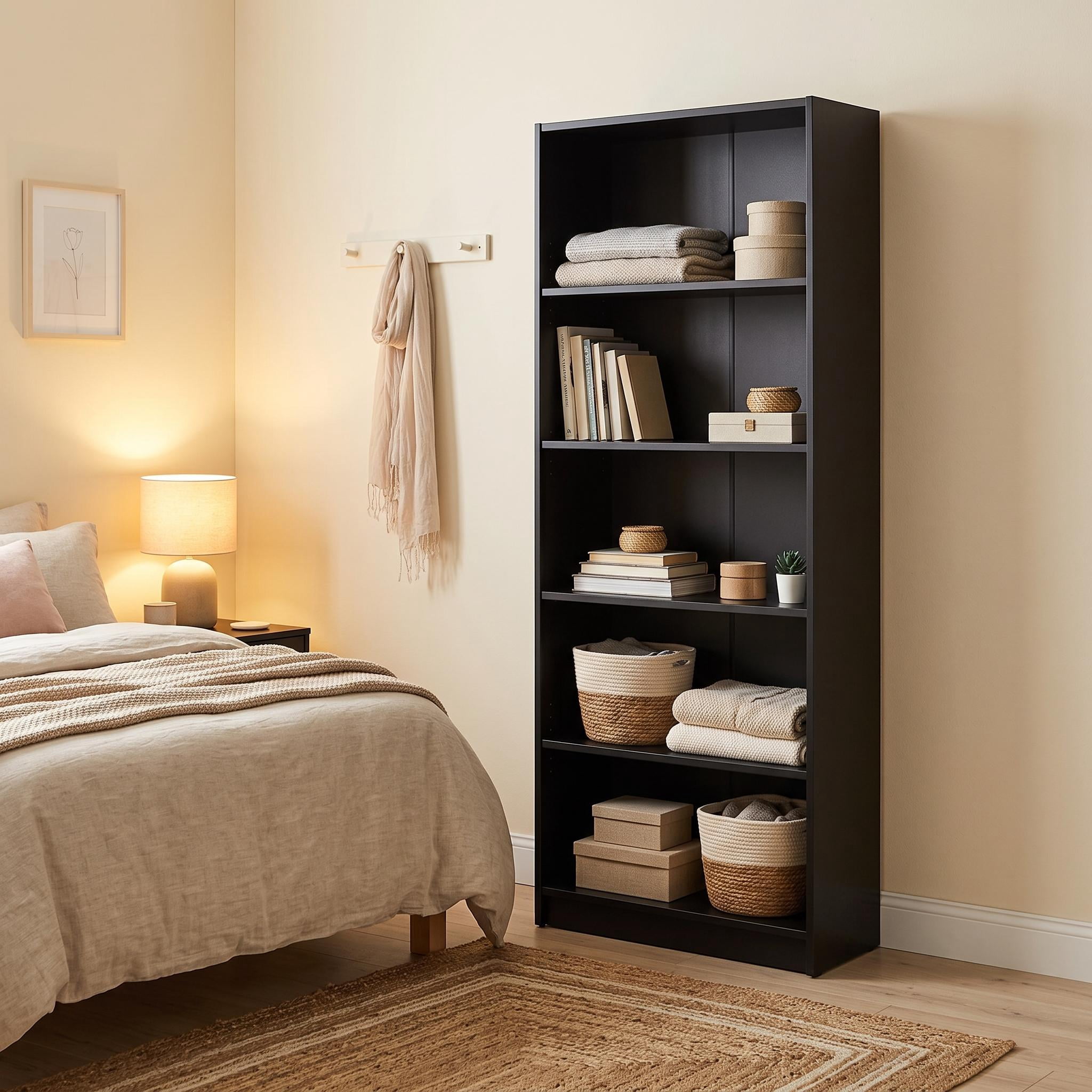 Homy Casa 71" Black Tall Dresser Storage Cabinet, 5-Tier Open Shelf Bookcase for Bedroom Living Room