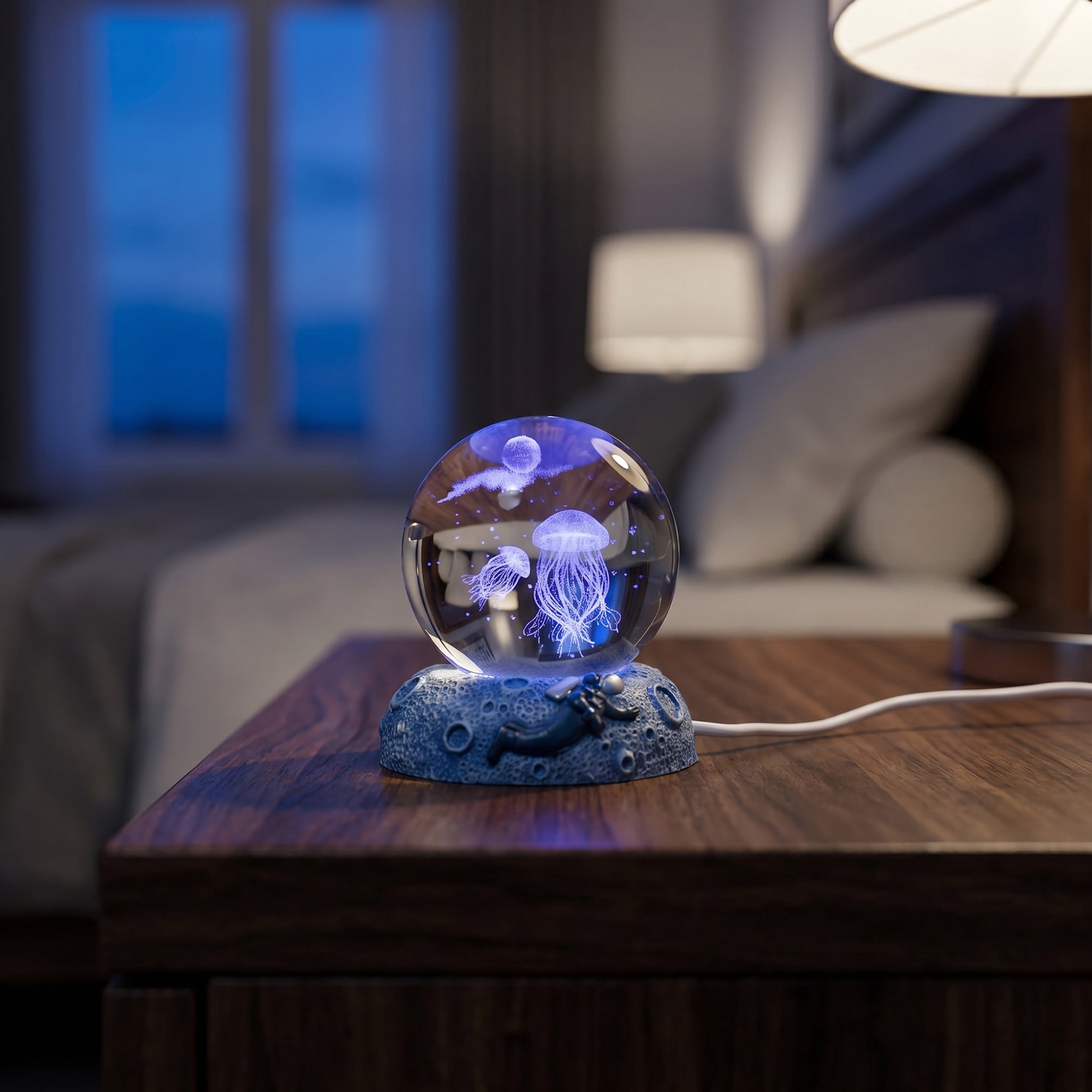 Unique Bargains Glowing Crystal Ball 3D Glass Ornament with LED Light Base Green Style A