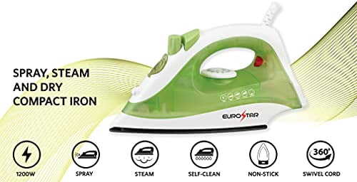 EUROSTAR IR227G Spray, Steam and Dry Compact Iron, Green