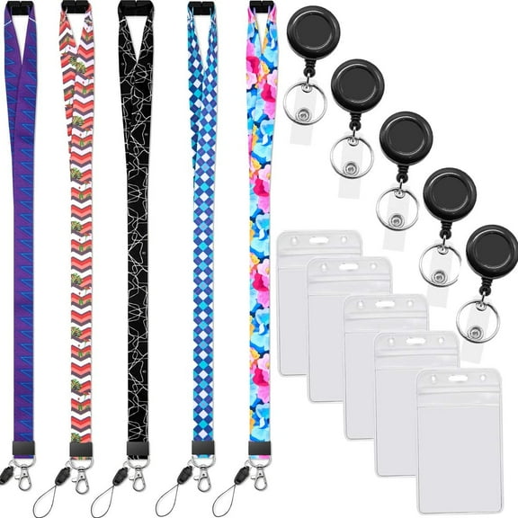 5 pack Cruise Lanyard retractable with ID badges holder for ship card keys lanyards with Retractable Badge Reel clip for ID holder Breakaway Office Neck lanyards with reel holder