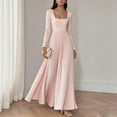 thumbnail image 2 of MYAOYI Womens Long Sleeve A-Line Dress Square Neck Pleated Maxi, 2 of 8