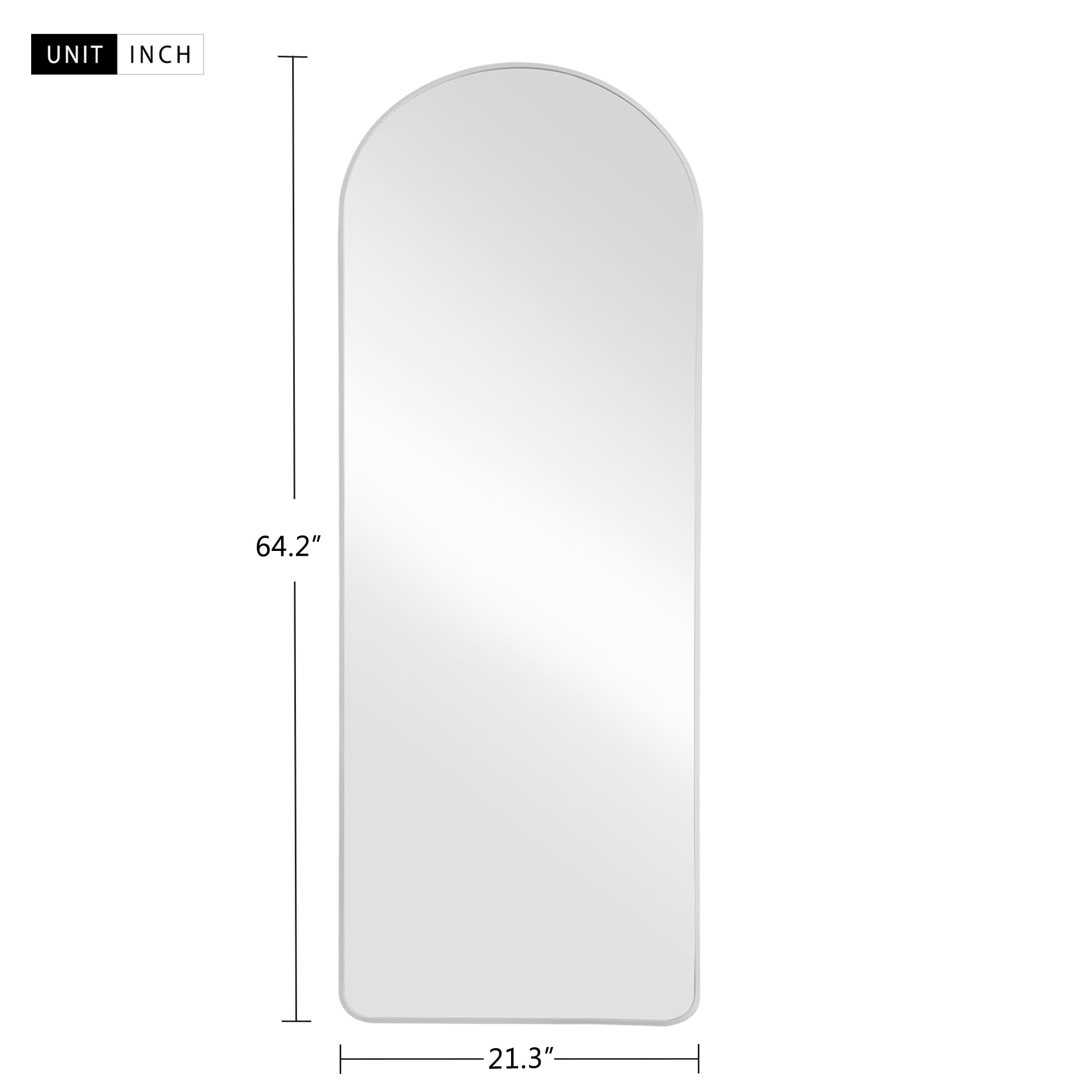 65"x22" Arch Full Length Mirror Aluminum Alloy Floor Standing Mirror,Sliver