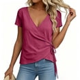 thumbnail image 4 of TGSLY Wrap Front Linen Tops for Women Lightweight Soft Deep V Neck Short Sleeve Shirts Dressy Casual Side Tie Knot Solid Color Blouses XXXL, 4 of 8