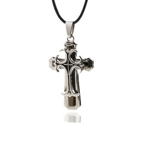 - Emma Manor Retro Stainless Steel Cross Pendant Necklace For Men 19inches Braided Leather Chain