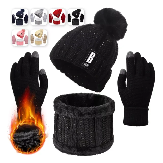 3en1 Gorro Bufanda Guantes Cuello Invierno Para Frío Mujer