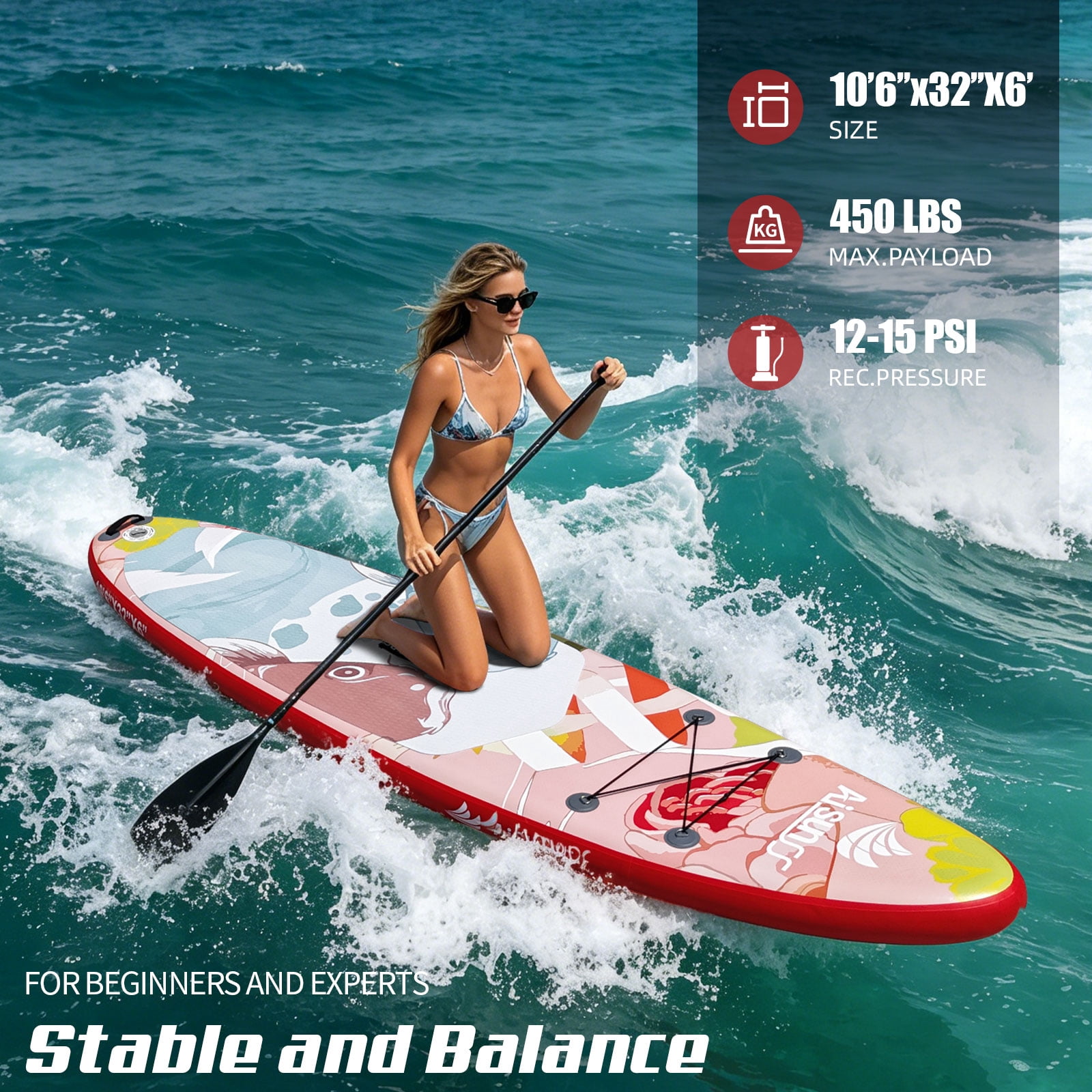 AISUNSS 10.6ft Inflatable Stand up Paddle Board, Non-Slip Deck, Complete SUP Accessories, Lightweight, for Adults and Beginners