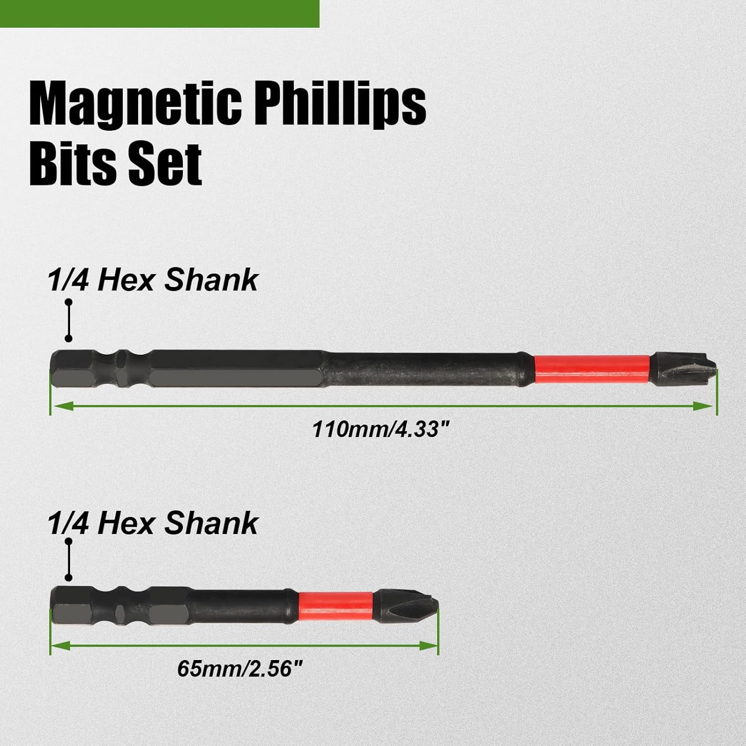 MKEUDQ-10 Pcs FPH2 Impact Screwdriver Bit Set, 65mm & 110mm Slotted Heads 1/4 inch Magnetic Hex Shank Bits, S2 Steel Cross Slot Screw Driver Drill Bits Set