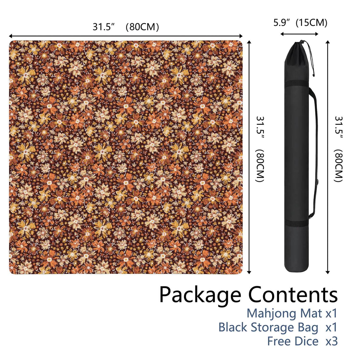 Large Square Floral Mahjong Playing Mat, 31.5x31.5 Inch Rubber Surface Features Anti-Slip Bottom and Noise Dampening for Chinese Tiles and Card Games