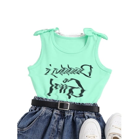 

Casual Letter Print Round Neck Tank Mint Green Toddler Girls Tank Tops & Camis (Girl s)