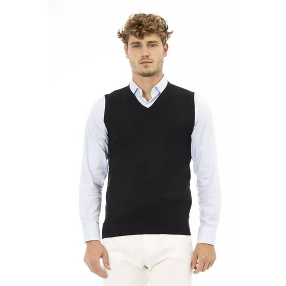 Alpha Studio Black Viscose Men Vest