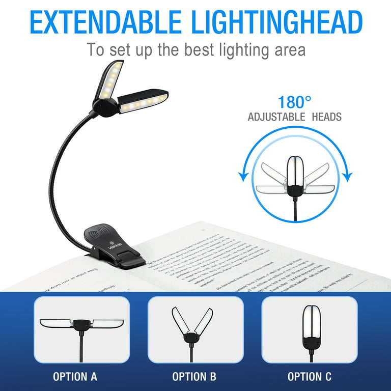 Vekkia/LuminoLite Rechargeable Book Light, Reading Lights for Books in Bed,  3 Colortemperature × 3 Brightness, Clip on Book, Up to 70 Hours Lighting