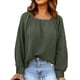 thumbnail image 3 of Cuadrado Masajeadores de cuello largo puff manga blusa mujeres moda suelta casual color puro gota hombro pullover Tops, 3 of 6