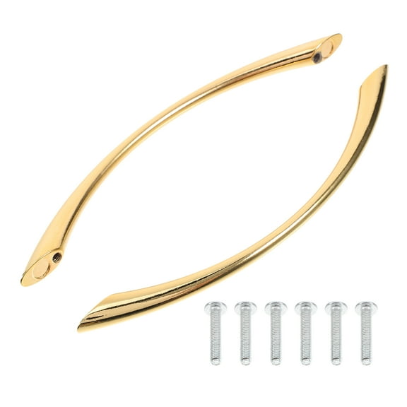 HEMOTON  2 Pcs Metal Dresser Pulls Wardrobe Door Handle Curved Bright Golden
