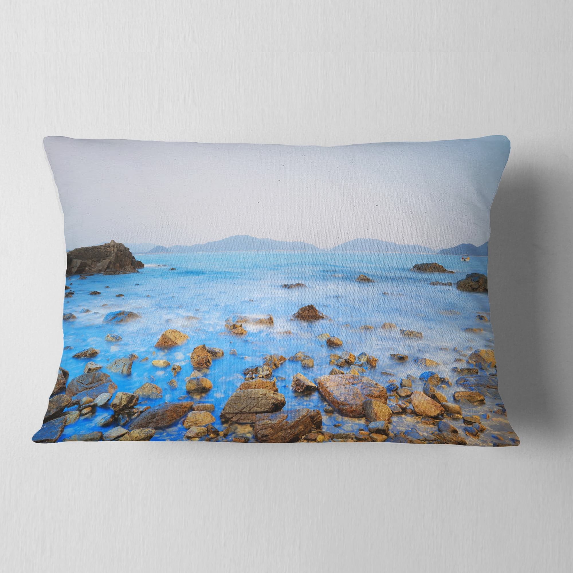 Designart Stony Port Shelter Beach Hong Kong - Seashore Throw Pillow - 12x20