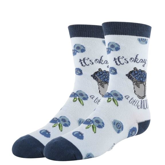 Kids Funny Crazy Silly Crew Socks, Novelty Cotton Dress Socks for Boys & Girls, A Little Blue, Size 1-5