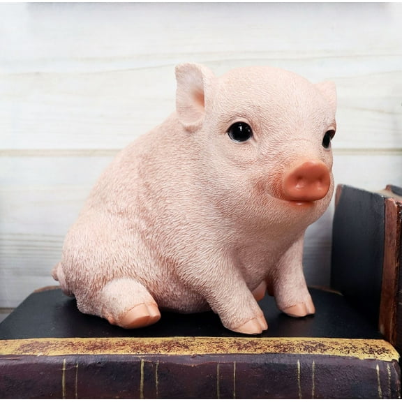 Ebros Rustic Adorable Animal Farm Babe Fat Nude Piglet Pig Sitting Figurine 6"L
