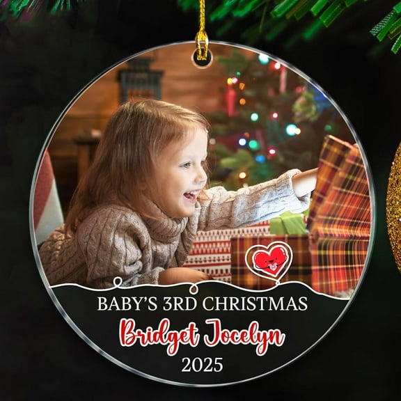Baby's 3RD Christmas Ornaments, Year & Photo/Name Baby Ornament Gift for Kid Boy Kid Girl Birthday, Baby's 3rd Xmas Ornaments Gift, Picture Baby Third Christmas Ornament 2025