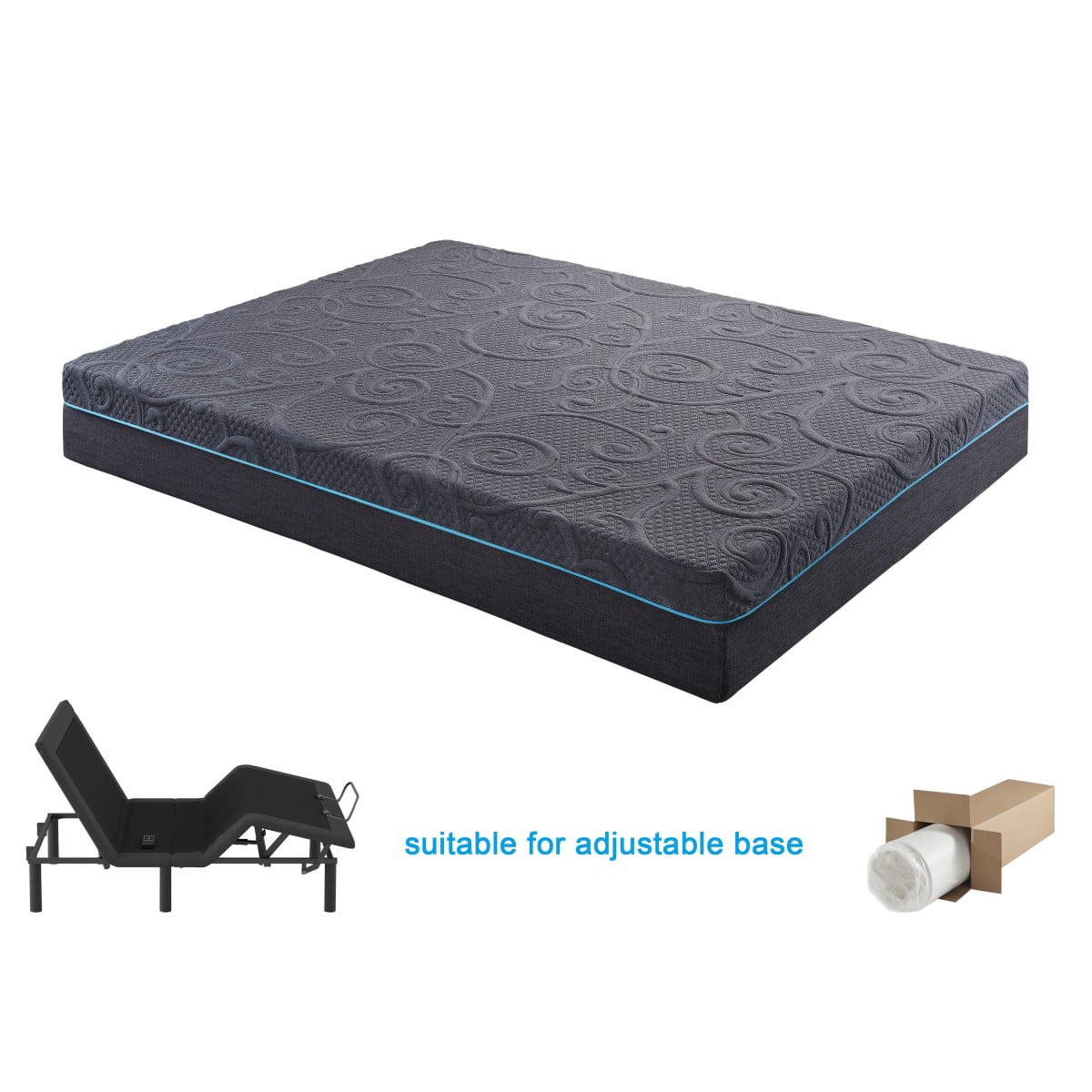Miekor Furniture 14-inch California King Size Bed Mattress Gel-Infused Memory Foam Hybrid Mattress, Dark Gray, Mattress in a Box, Medium Firm Comfort No5052