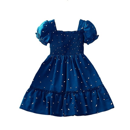 

ZRBYWB Toddler Girls Dresses Bubble Sleeves Short Sleeve Pleated Polka Dot Princess Dress Summer Beach Dress Baby Girl Clothes