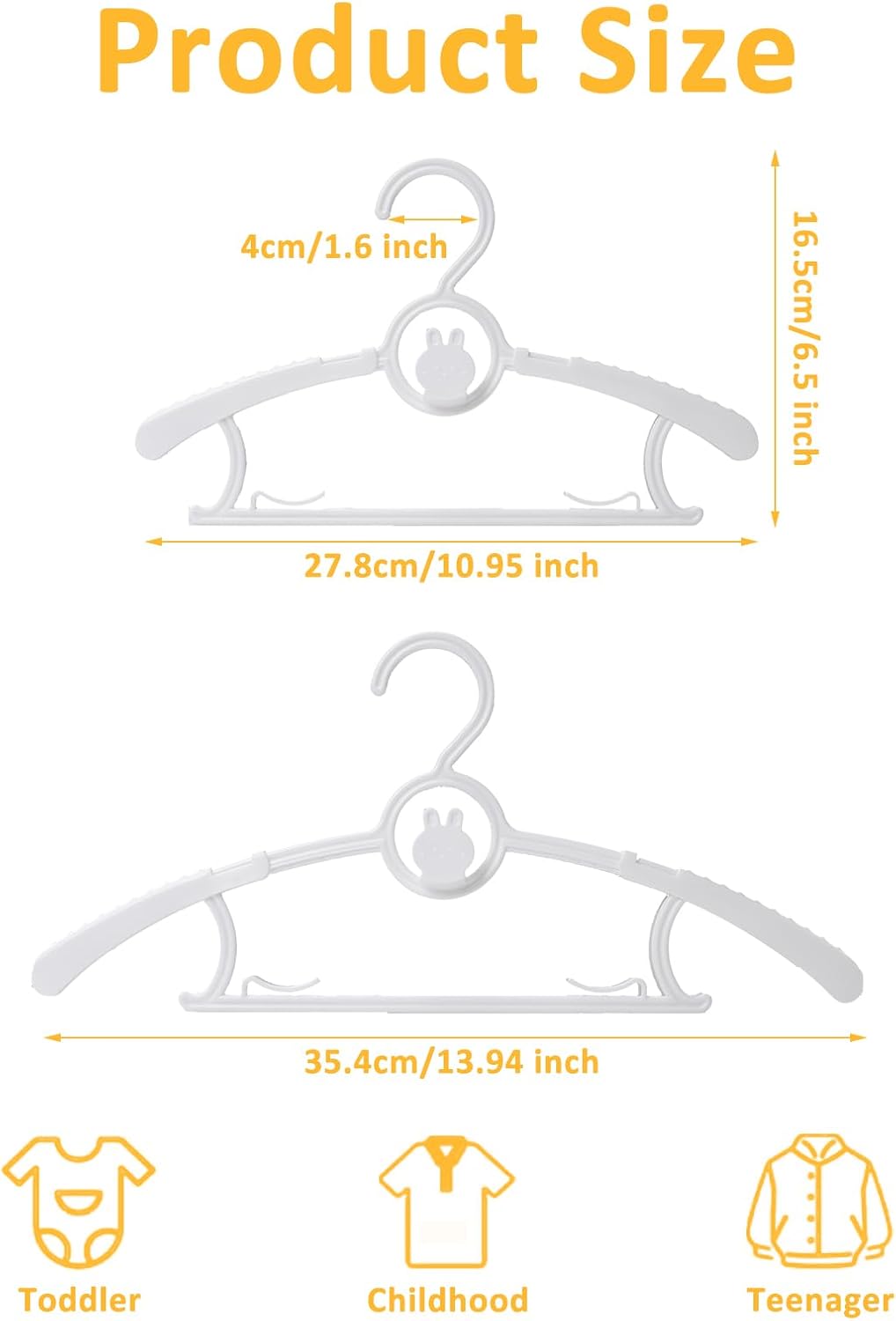 Hangers, Adjustable Non-Slip Plastic Hangers, Space Saving (White)