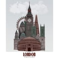 thumbnail image 3 of Fab Funky 12x14 Black Modern Framed Museum Art Print Titled - London in Clouds Red and Green, 3 of 5