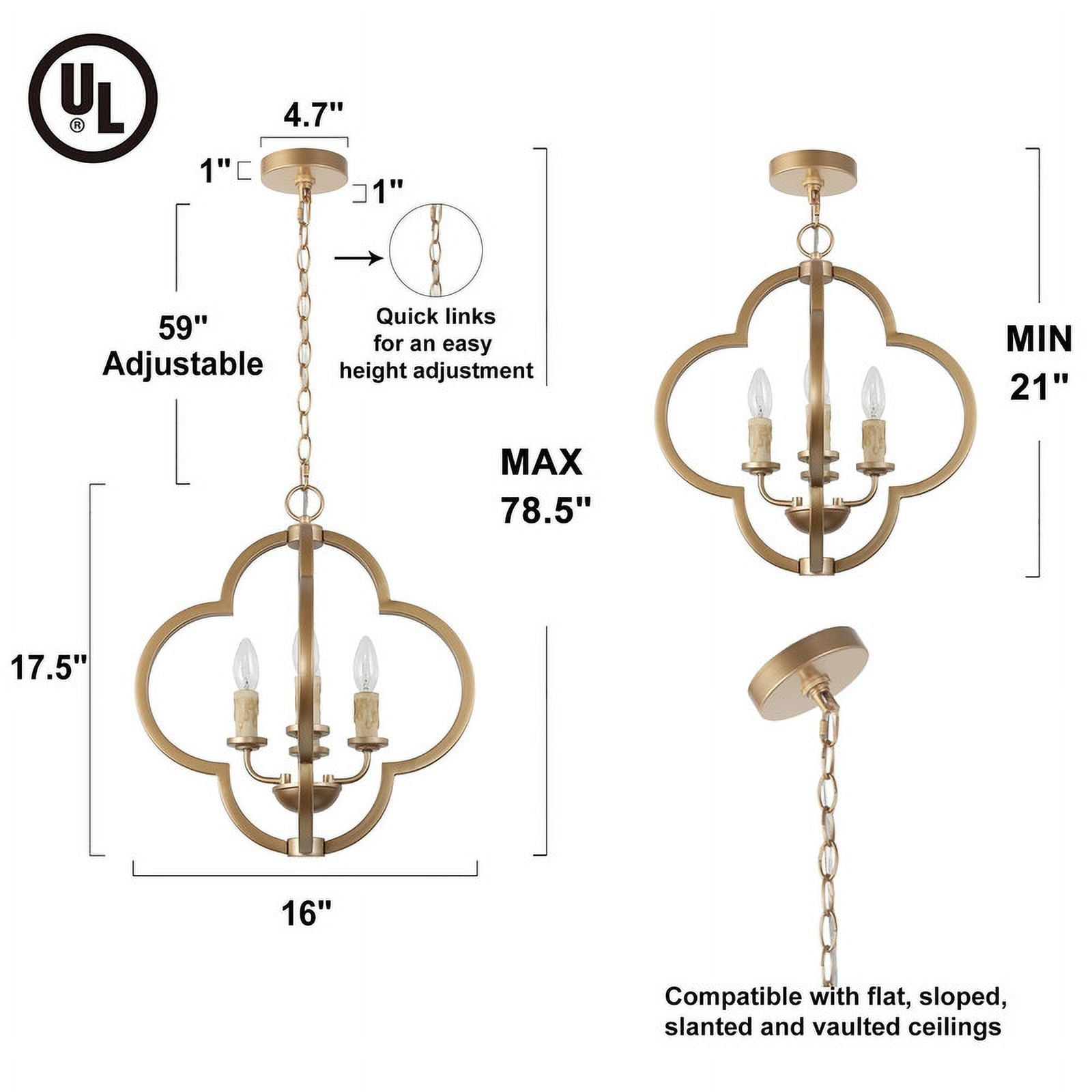 LNC Modern Gold Quatrefoil Chandelier, 4-Light 16 in Fixture for Dining Room & Foyer
