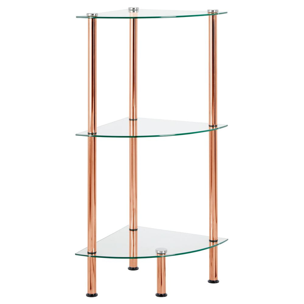 Compact Storage Shelves for Living Room mDesign Corner Shelf Unit Clear/Soft Brass 4-Tier Free Standing Glass Shelf Tower Bathroom and Bedroom 