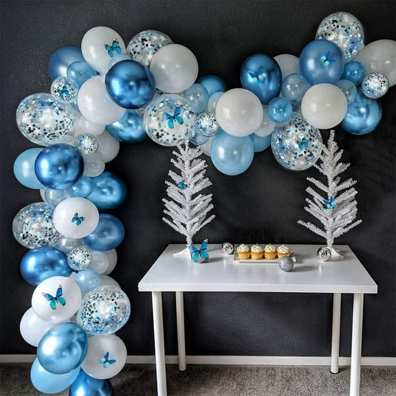 MMTX Metallic Blue Frozen Party Decoration, Blue Balloon Garland Kit with 12pcs 3D Butterflies, Blue Confetti Balloons for Baby Shower, Wedding, Anniversary