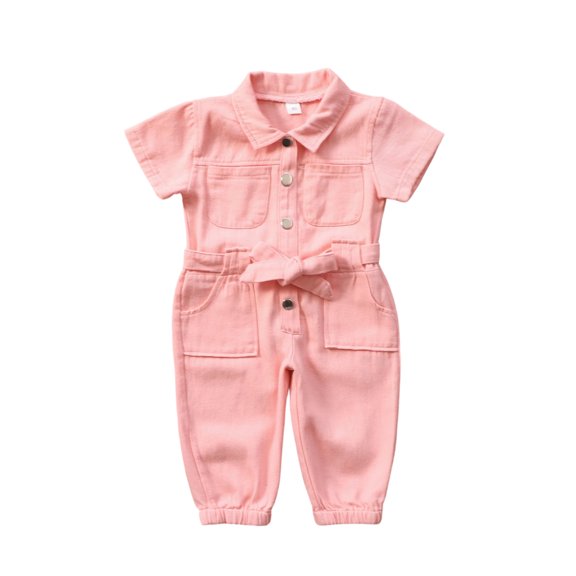 WhouRiu Baby Girls Solid Color Rompers Summer Short Sleeve Tennis Collar Bodysuit Kids Comfortable Breathable Cute Crawling Clothing,2-3 Years