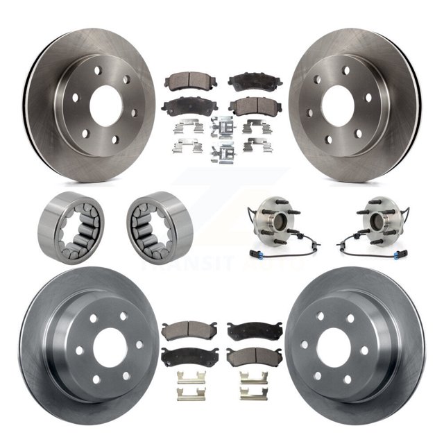 Transit Auto Front Rear Wheel Hub Bearings Assembly Disc Brake Rotors and Ceramic Pads Shoes Kit (10Pc) for Car 2003-2005 Chevrolet Astro GMC Safari RWD - Left Right Side (Driver Passenger) KBB-110572