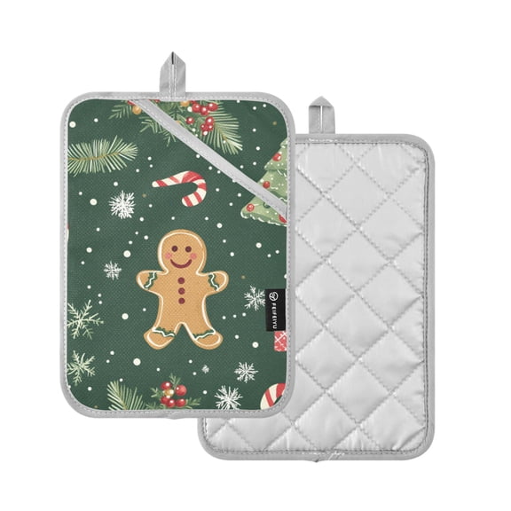 Yayeee Pot Holders Kitchen Heat Resistant with Pocket 7"x9.8" Cotton Oven Cooking Hot Pads, Christmas Gingerbread