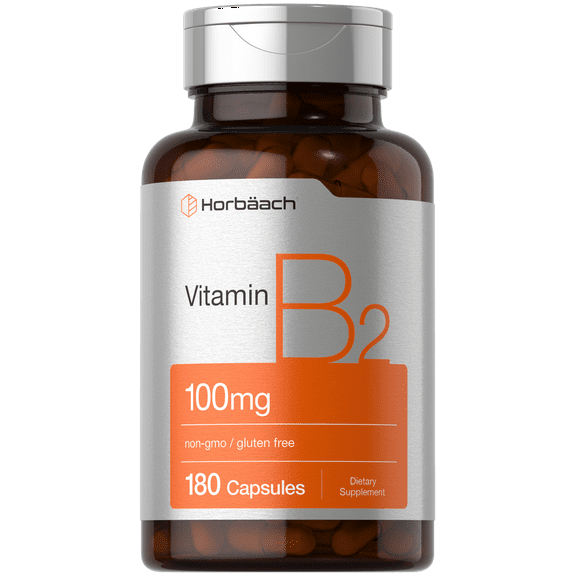Vitamin B-2 100mg | 180 Tablets | Vegetarian, Non-GMO & Gluten Free Supplement | Vitamin B2 Riboflavin | by Horbäach