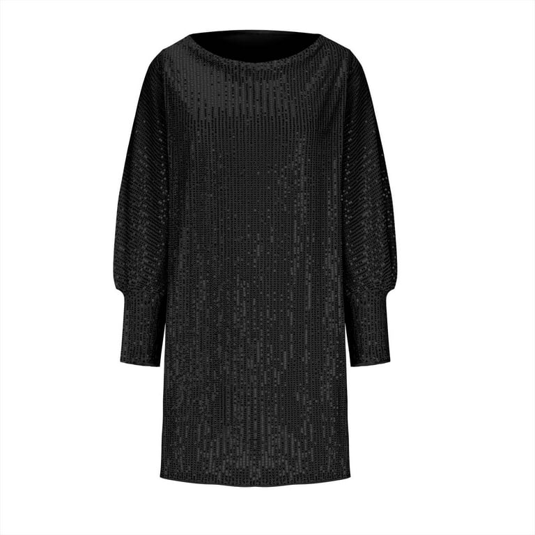 ITSAME Womens Sequin Dress, One Shoulder Curvy Fit Fashion Losse Party Mini Dress  Black M - Walmart.com