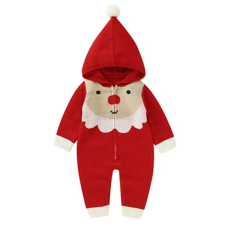 

Jxzom Newborn Baby Boy Girl Warm Christmas Romper Cartoon Patterns Knitting Sweater Jumpsuit Hat 2Pcs Outfit