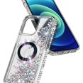 thumbnail image 3 of NageBee Designed for iPhone 13 Magnetic Case for MagSafe, Tempered Glass Screen Protector/Wrist Strap Lanyard, Glitter Floating Liquid Cute Case (Diamond), 3 of 6