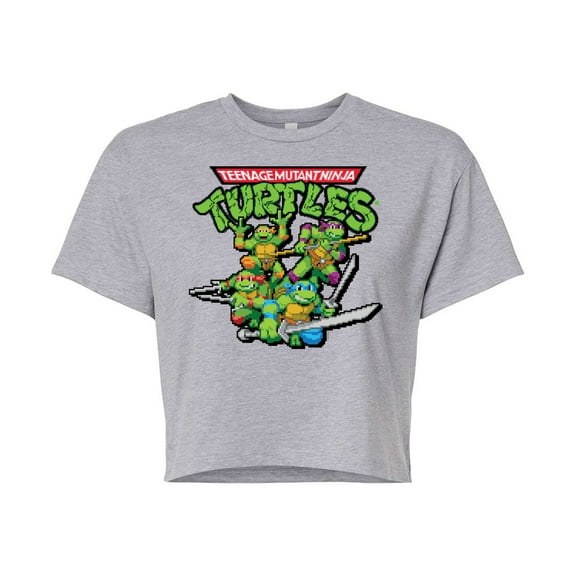 Teenage Mutant Ninja Turtles - Gaming Group And Logo - Juniors Cropped Cotton Blend T-Shirt