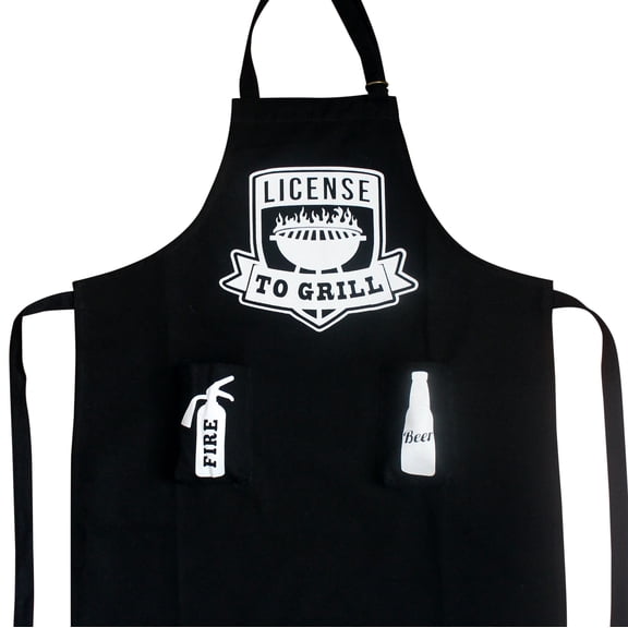 Bitimexhome License to Grill BBQ Apron for Men, Funny Grilling Gift Apron for Dad with 2 Pockets and Adjustable Strap, Cotton Denim Barbecue Apron
