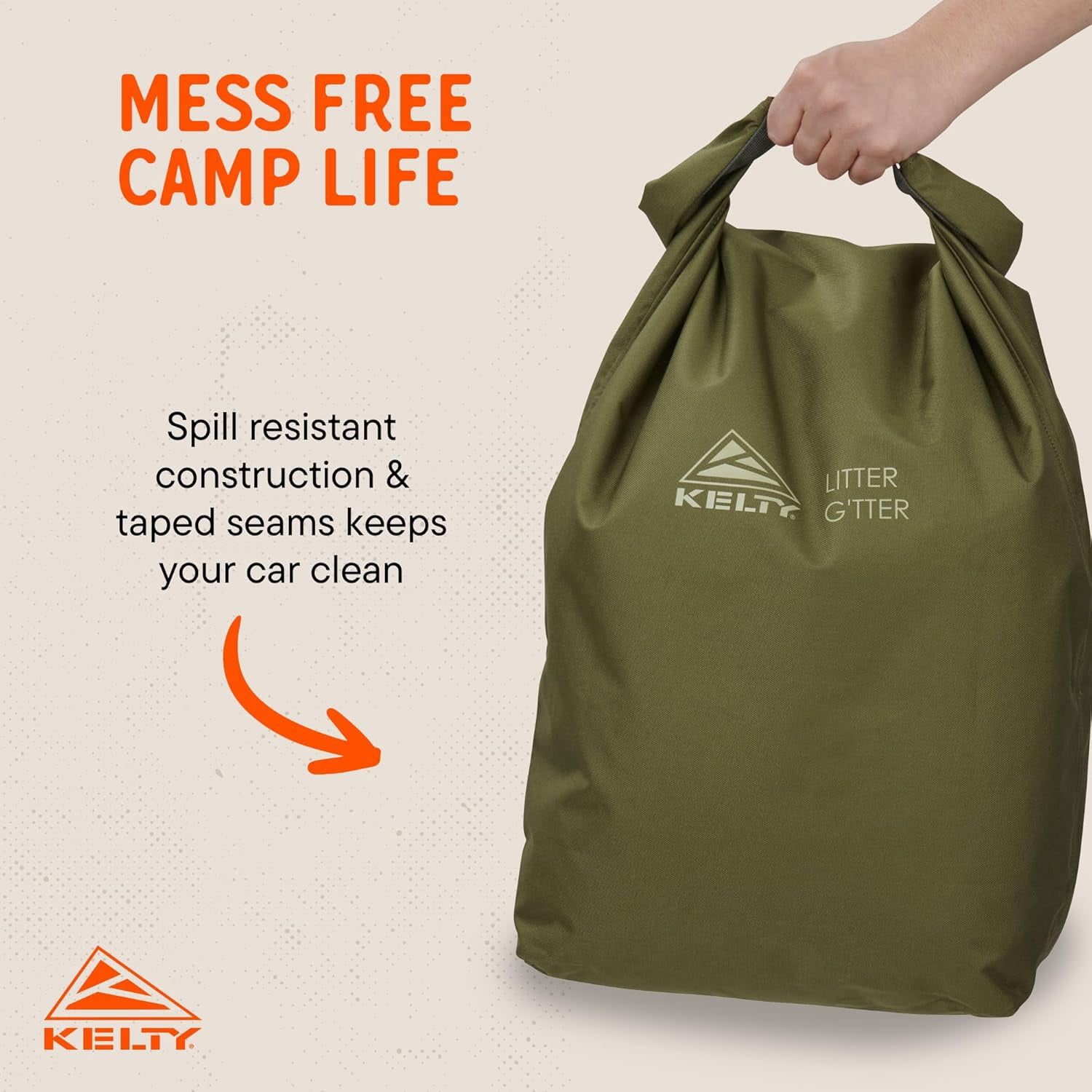 Kelty Litter G’tter Reusable Heavy Duty Garbage Bag and Carry Sack for Firewood, Cans, and Campsite Trash – Puncture + Water Resistant Fabric, Roll Top, 30L Capacity