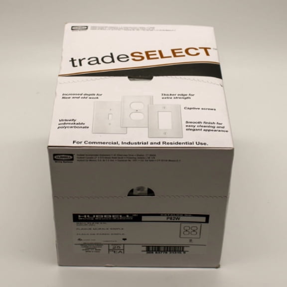 Hubbell P82W 2-G White Wall Double Outlet Cover Plate 25 Pack