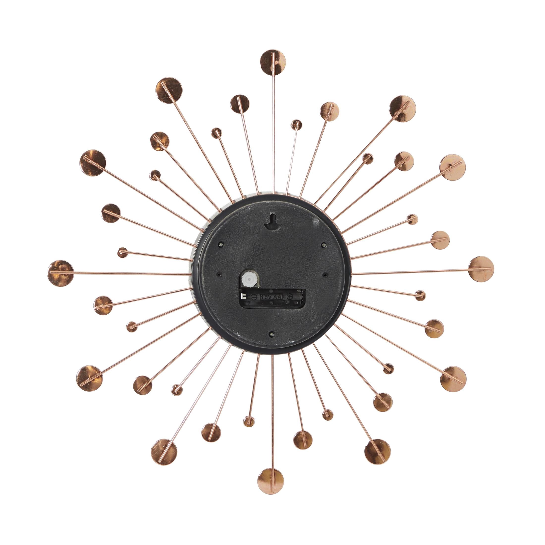 DecMode Copper Metal Starburst Wall Clock with Crystal Accents