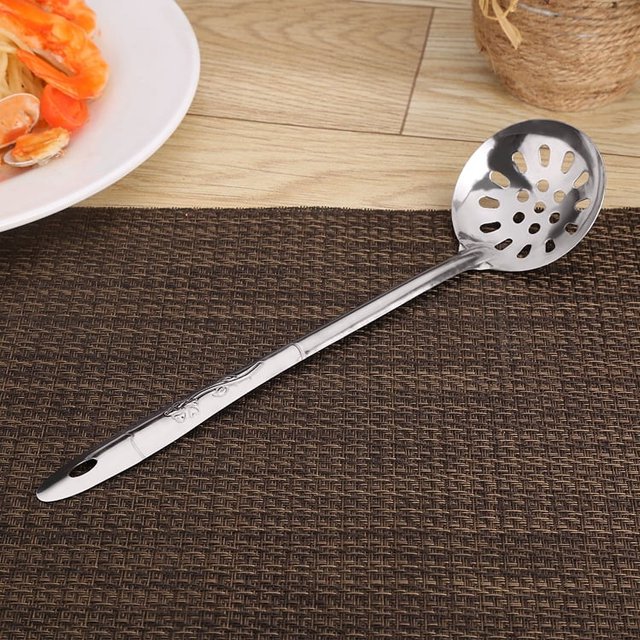 Colador de cocina de acero inoxidable con mango de grúa, cuchara sopera de acero inoxidable para el hogar, escurridor de sopa, cuchara para olla caliente