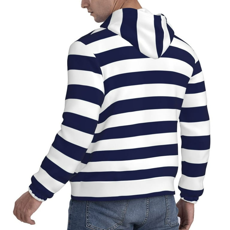 Hoodies for Men Navy Blue And White Stripes Long Sleeve Comfrt Men S Fashion Hoodies Sweatshirts Sweatshirts for Men Hoodies Pullover Clothing